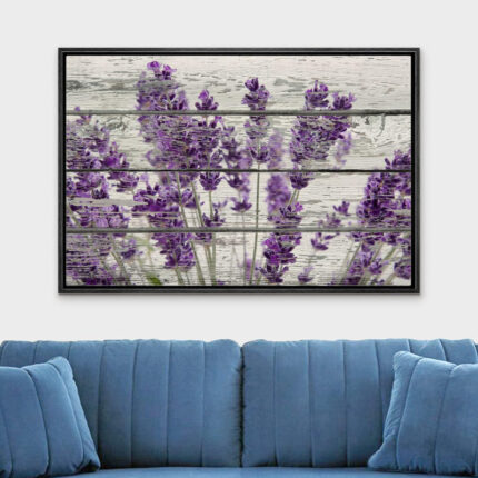 Famous Artwork Purple Lavender Flowers On Wood Effect Background Retro Rustic Large Pictures Canvas Print Wall Art - Chic Decora