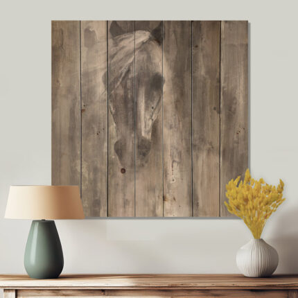 Farmhouse Horse – Modern Farmhouse Print on Natural Pine Wood - Chic Decora
