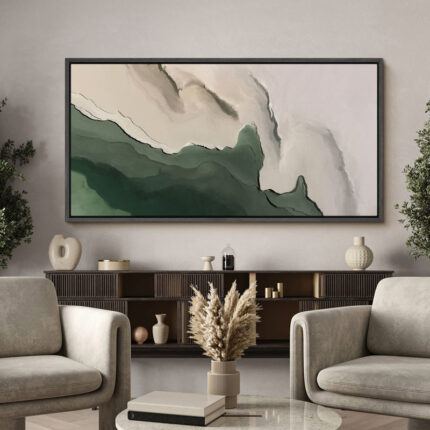 Faux Texture Abstract Green Minimalist Modern Artwork – Extra Large Framed Wall Art Canvas Print - Chic Decora