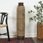 Favian Seagrass Handmade Slim Woven Tall Floor Decorative Brown Vase with Dark Brown Striped Accents - Image 5