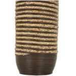 Favian Seagrass Handmade Slim Woven Tall Floor Decorative Brown Vase with Dark Brown Striped Accents - Image 7