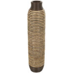 Favian Seagrass Handmade Slim Woven Tall Floor Decorative Brown Vase with Dark Brown Striped Accents