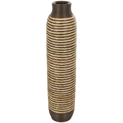 Favian Seagrass Handmade Slim Woven Tall Floor Decorative Brown Vase with Dark Brown Striped Accents - Chic Decora
