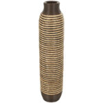 Favian Seagrass Handmade Slim Woven Tall Floor Decorative Brown Vase with Dark Brown Striped Accents - Image 2