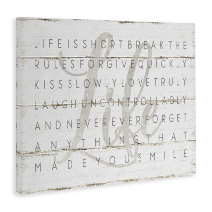 Fenna Life Is Short Smile Gray on White Planked Look’ Graphic Art Print - Chic Decora