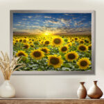 Field of Blooming Sunflowers - Art Print On Solid Wood