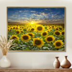 Field of Blooming Sunflowers - Art Print On Solid Wood - Image 2