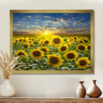 Field of Blooming Sunflowers - Art Print On Solid Wood - Image 3