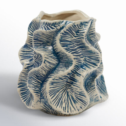 Fieldway Organic Shaped Stoneware Vase with Wavy Pattern Exterior - Chic Decora