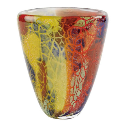 Fienley 8″ Orange Red and Yellow Murano Glass Abstract Oval Table Vase - Chic Decora