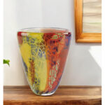 Fienley 8" Orange Red and Yellow Murano Glass Abstract Oval Table Vase - Image 2