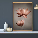 Flower Blossom Lotus Flower Pictures Minimalist Floral Bathroom Decor Large Gallery Wrapped Canvas Print Wall Art - Image 4
