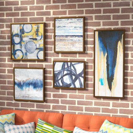 Fohoren Blue Bliss Abstract 5-piece Gallery Framed Canvas Wall Art Set - Chic Decora