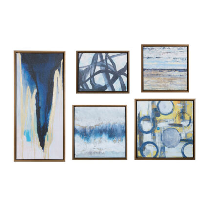 Fohoren Blue Bliss Abstract 5-piece Gallery Framed Canvas Wall Art Set - Chic Decora