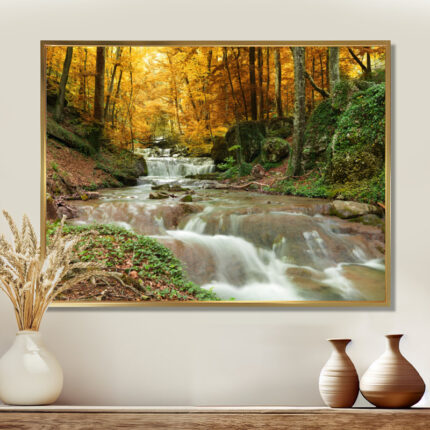 Forest Waterfall with Yellow Trees – Photograph Print - Chic Decora