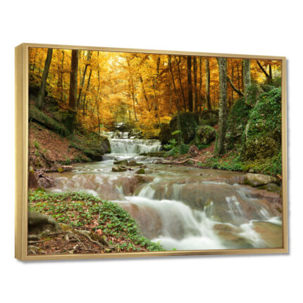 Forest Waterfall with Yellow Trees – Photograph Print - Chic Decora
