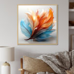 Fractal Boho Feather Amber Orange And Turquoise I - Feathers Wall Art for Living Room
