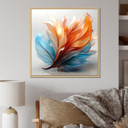 Fractal Boho Feather Amber Orange And Turquoise I – Feathers Wall Art for Living Room - Chic Decora