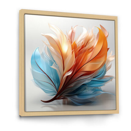 Fractal Boho Feather Amber Orange And Turquoise I – Feathers Wall Art for Living Room - Chic Decora