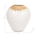 Frankee Vase Pottery Terracotta Woven Rattan Neck 10 Inch Boho Style White Finish Home Office Bedroom Living Room Decor - Image 5