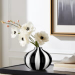 Gelb Black And White Striped Handmade Ceramic Vase (Round 5.5")