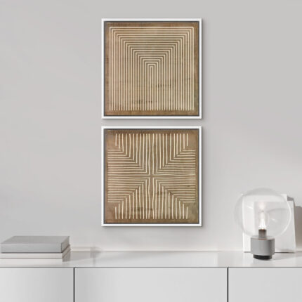 Geometric Abstract Line Minimalist – Canvas Master Bedroom Wall Art Work 2 Pieces Print - Chic Decora