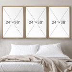 Geometric Line Navy Blue Stripe Abstract Boho Mid-Century Modern Frame Canvas 3 Piece Print Wall Art - Image 3