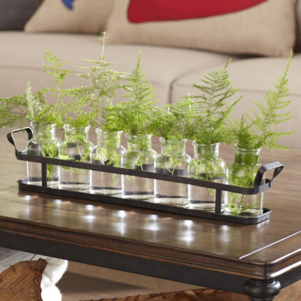 Glass Bottles on a Rectangle Metal Tray with Handles - Chic Decora