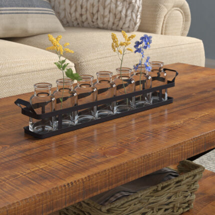 Glass Bottles on a Rectangle Metal Tray with Handles - Chic Decora