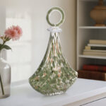 Glass Vase Handblown Decorative Art with Sculptural Ring Stopper and Flared Textured Body in Contemporary Glam Modern Design for Shelf Mantel or Tabletop Display Accent Decor