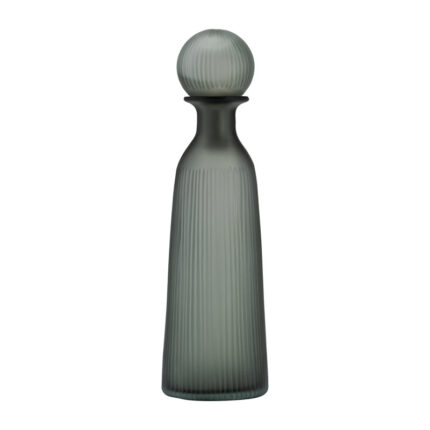 Glass Vase with Vertical Ribbed Detailing and Round Stopper Accent Aligned to Coastal Trend for Modern Decorative Display in Contemporary Interior Settings. - Chic Decora