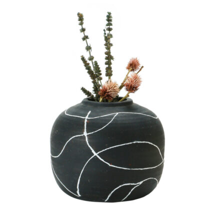 Glenlee Round Decorative Stoneware Vase with Hand-Painted Intersecting Lines - Chic Decora