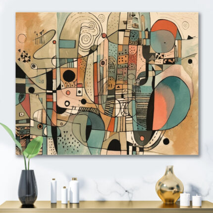 Golden Mid Century Boho Drawing – Abstract Minimalism Wall Art - Chic Decora