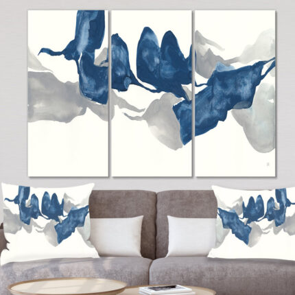 Gouache Sapphire On Gray – 3 Piece Wrapped Canvas Painting Print - Chic Decora
