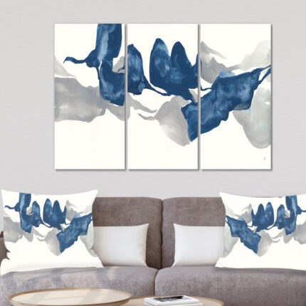 Gouache Sapphire On Gray – 3 Piece Wrapped Canvas Painting Print - Chic Decora
