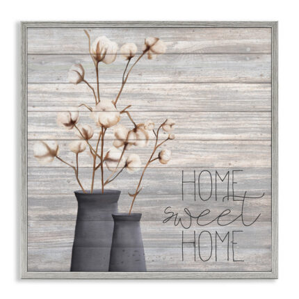 Grey Home Sweet Home Cotton Flower in Vase by Kimberly Allen – Painting - Chic Decora