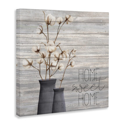 Grey Home Sweet Home Cotton Flower in Vase by Kimberly Allen – Painting - Chic Decora