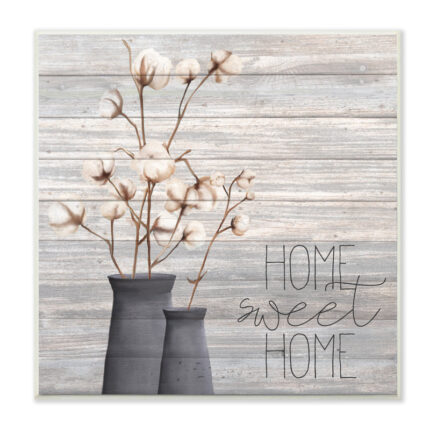 Grey Home Sweet Home Cotton Flower in Vase by Kimberly Allen – Painting - Chic Decora
