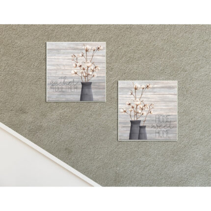 Grey Home Sweet Home Cotton Flower in Vase by Kimberly Allen – Painting - Chic Decora