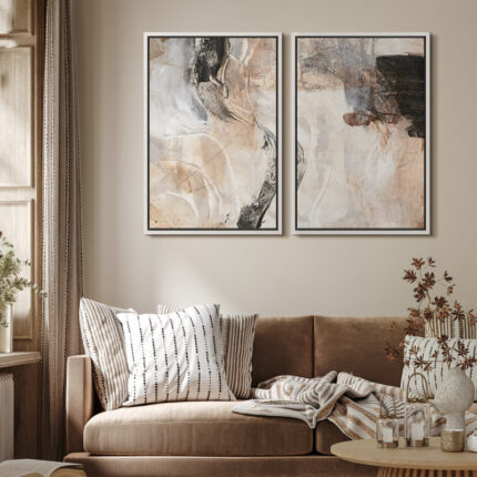 Grunge Abstract Paint Stroke Effect Organic Modern Artwork On Canvas 2 Pieces Print Wall Art - Chic Decora