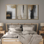 Grunge Abstract Paint Stroke Effect Tan Gray Neutral Organic Modern Pictures Framed Canvas Abstract Living Room Wall Art Painting Print