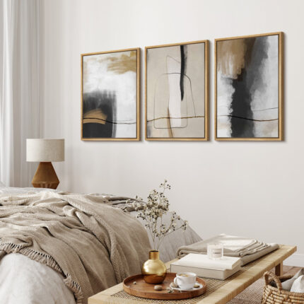 Grunge Abstract Paint Stroke Effect Tan Gray Neutral Organic Modern Pictures Framed Canvas Abstract Living Room Wall Art Painting Print - Chic Decora