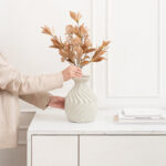 Handcrafted White Bud Shaped Ecomix Vase with Textured Wave-design - Image 3