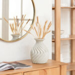 Handcrafted White Bud Shaped Ecomix Vase with Textured Wave-design