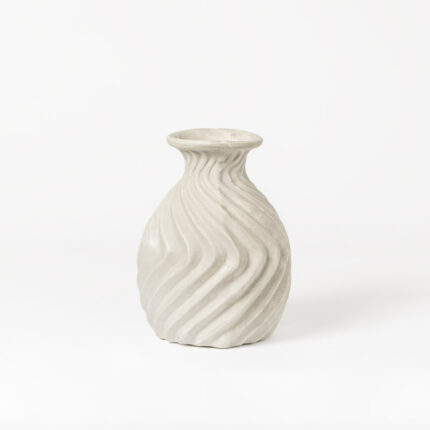 Handcrafted White Bud Shaped Ecomix Vase with Textured Wave-design - Chic Decora