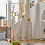 Handmade Ornate Metal Floor Vase, Gold Relief Medallion, Large Tall Flower Vase(Set Of 3) - Image 6