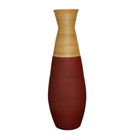 Harlow 31.5 inch Tall Bamboo Floor Vase, Burgundy and Natural Finish, Decorative Accent - Chic Decora