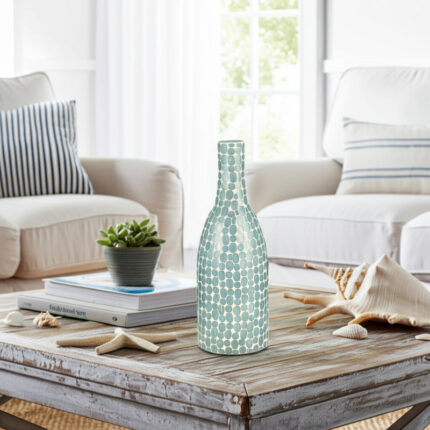 Hatto Textured Glass Vase with Circular Raised Pattern and Narrow Neck for Decorative Display and Modern Accent Styling in Living Room or Entryway Shelf Decor - Chic Decora