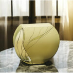 Hawking 9" Green Round Crystal Glass Table Vase With Sculptural Details - Image 2