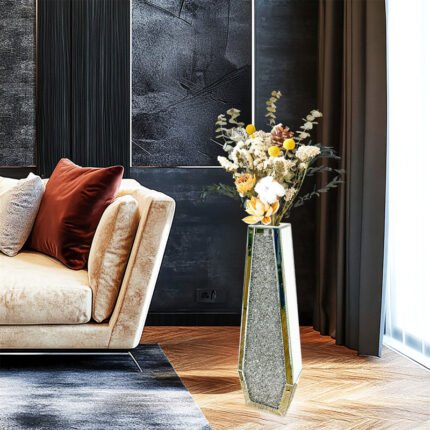 Heavy Duty Large Mirrored Floor Vase Crystal Crushed Diamond Flower Glass Vase - Chic Decora